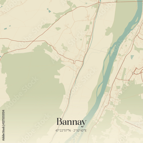 Vintage map of Bannay, France.
