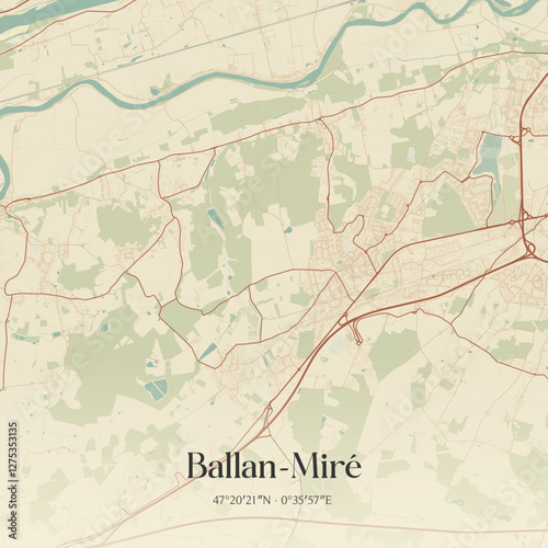 Vintage map of Ballan-Miré, France.