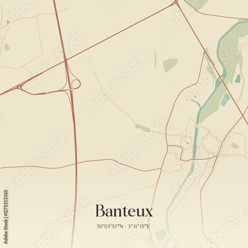 Vintage map of Banteux, France.
