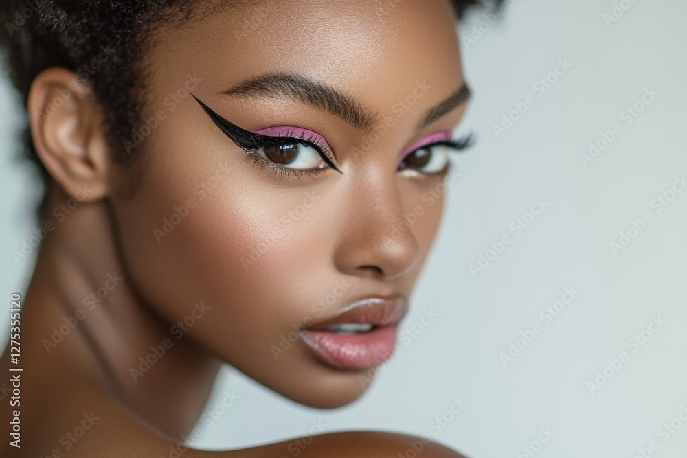 Fototapeta premium Stunning Makeup Artistry: Close-up Portrait of a Beautiful Woman