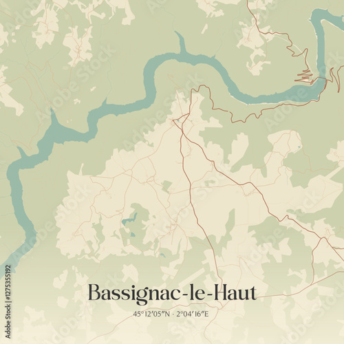 Vintage map of Bassignac-le-Haut, France.