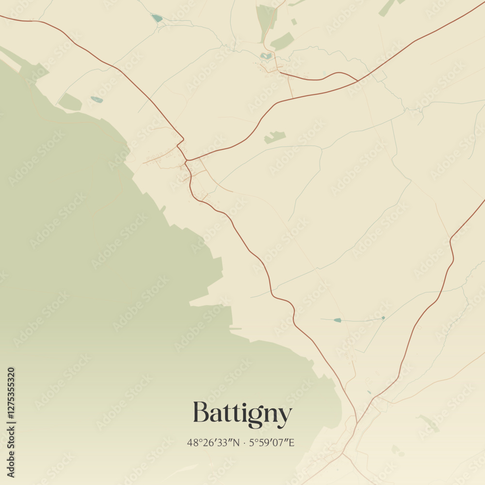 Obraz premium Vintage map of Battigny, France.