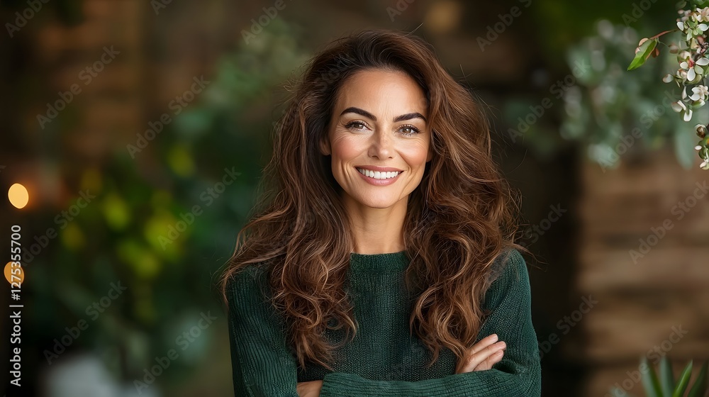 Confident and Inspiring Portrait of a Smiling Woman with a Warm Positive Expression and Softly Blurred Background for Copy Space Confident and Inspiring Portrait of a Smiling Woman with a Warm Positive Expression and Softly Blurred Background for Copy Space