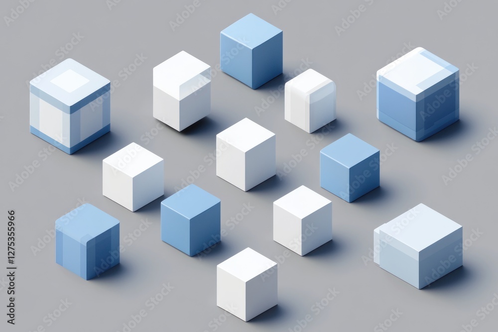 Abstract isometric cubes, white and blue blocks. Abstract isometric cubes, white and blue blocks.