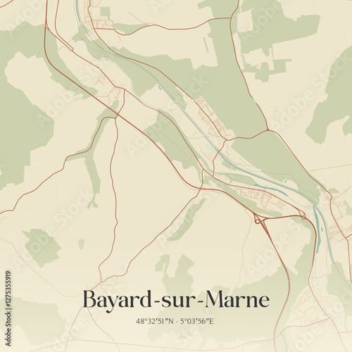 Vintage map of Bayard-sur-Marne, France.