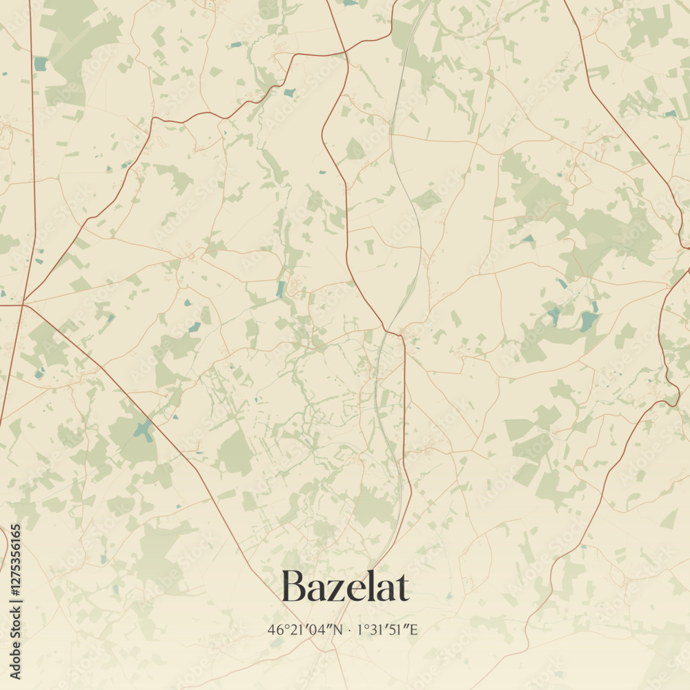 Fototapeta premium Vintage map of Bazelat, France.