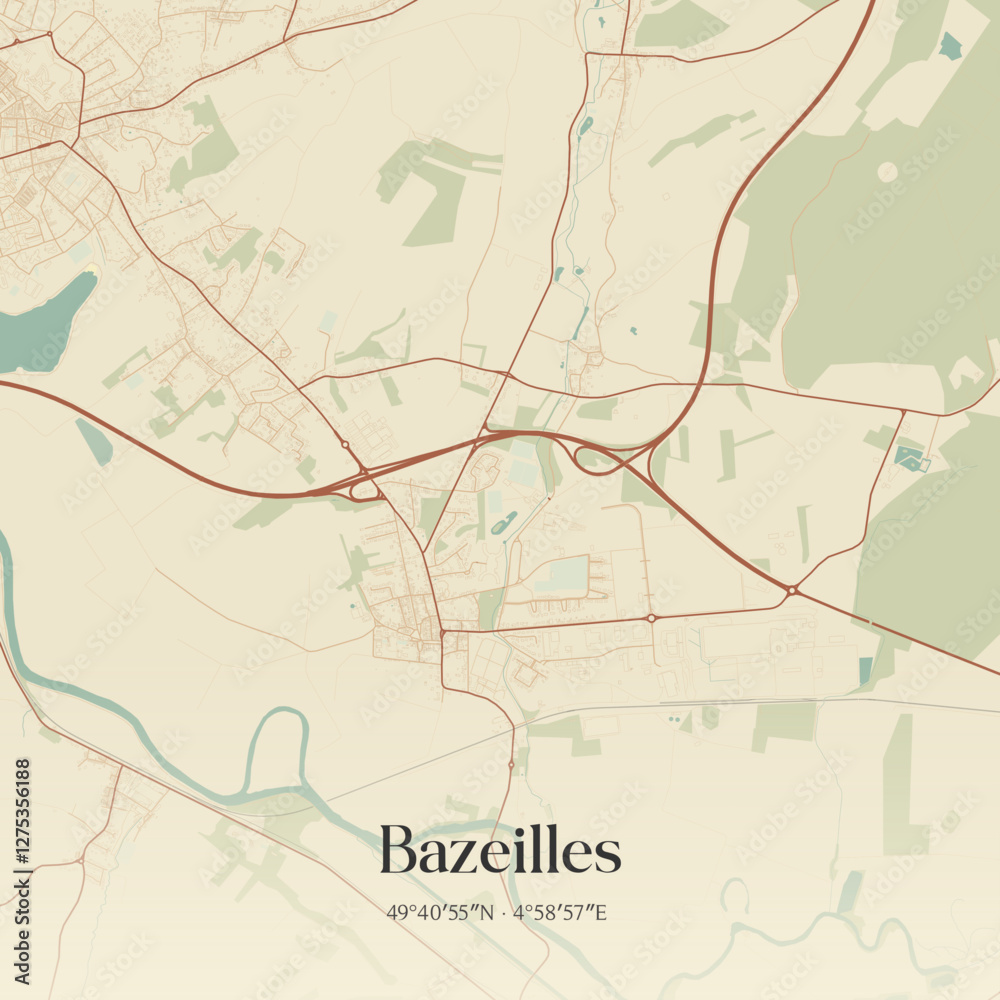 Fototapeta premium Vintage map of Bazeilles, France.