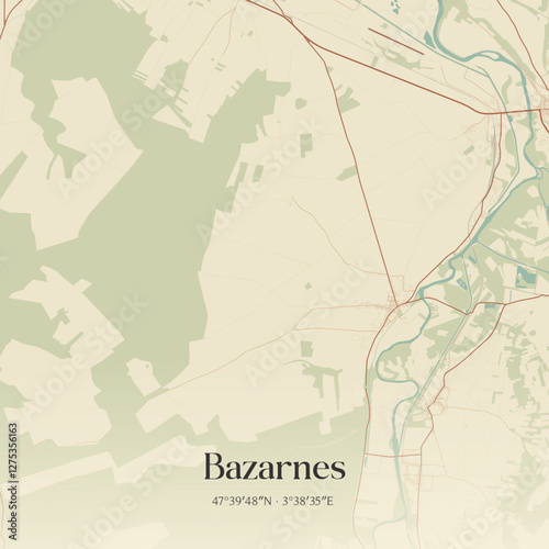 Vintage map of Bazarnes, France.