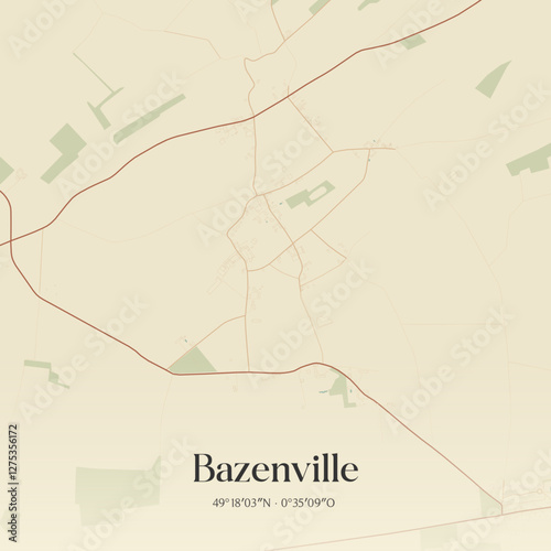 Vintage map of Bazenville, France.