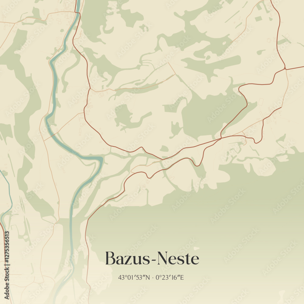 Fototapeta premium Vintage map of Bazus-Neste, France.