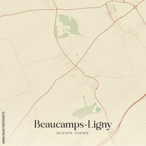 Vintage map of Beaucamps-Ligny, France.
