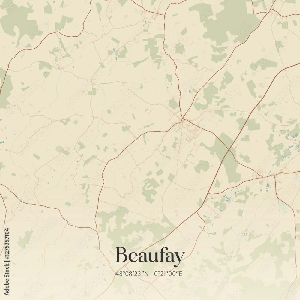 Fototapeta premium Vintage map of Beaufay, France.