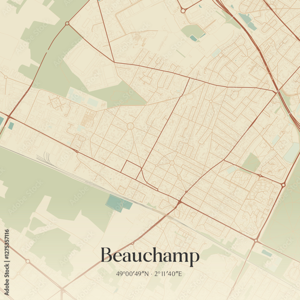 Obraz premium Vintage map of Beauchamp, France.