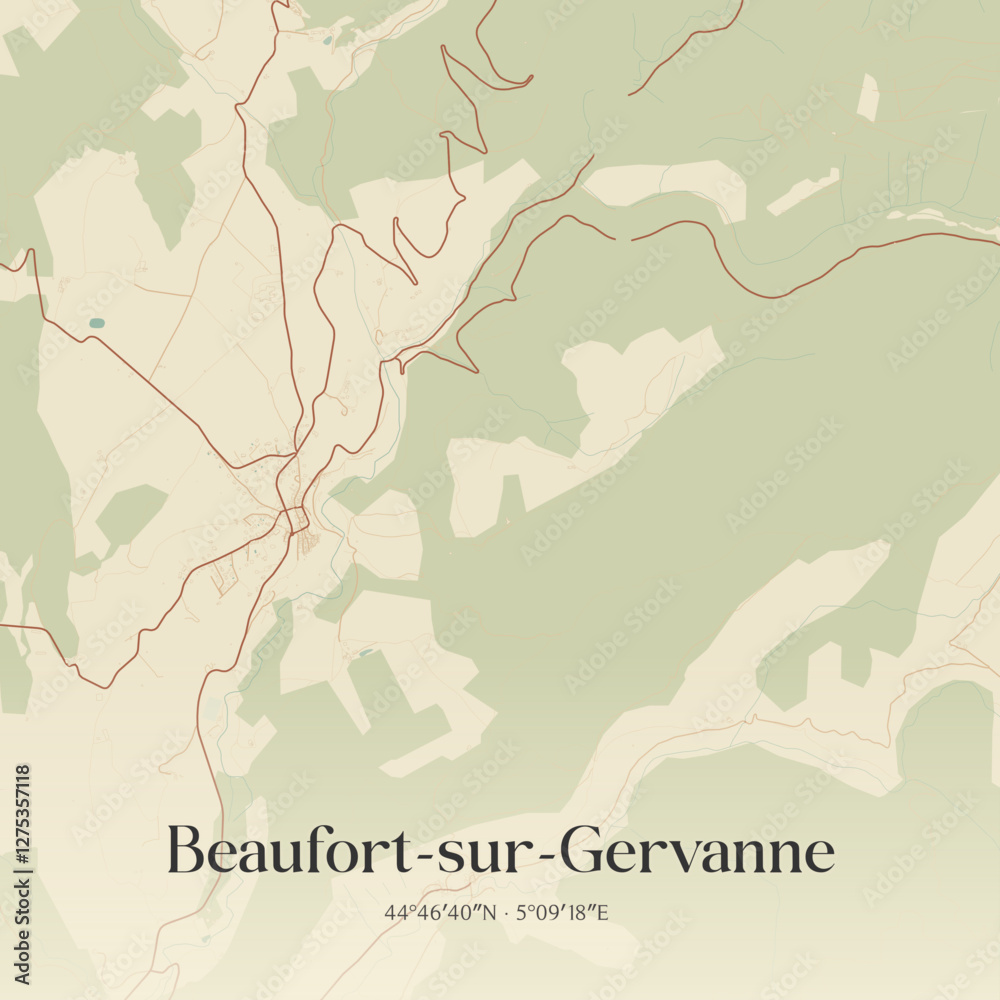 Obraz premium Vintage map of Beaufort-sur-Gervanne, France.