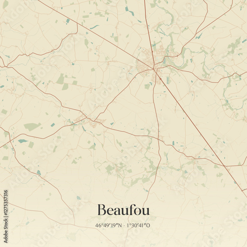 Vintage map of Beaufou, France.