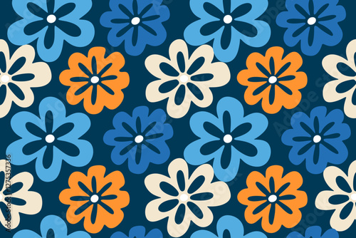 Trendy floral seamless pattern illustration. Vintage 70s style hippie floral background