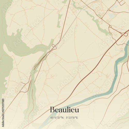 Vintage map of Beaulieu, France.
