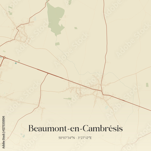 Vintage map of Beaumont-en-Cambrésis, France.