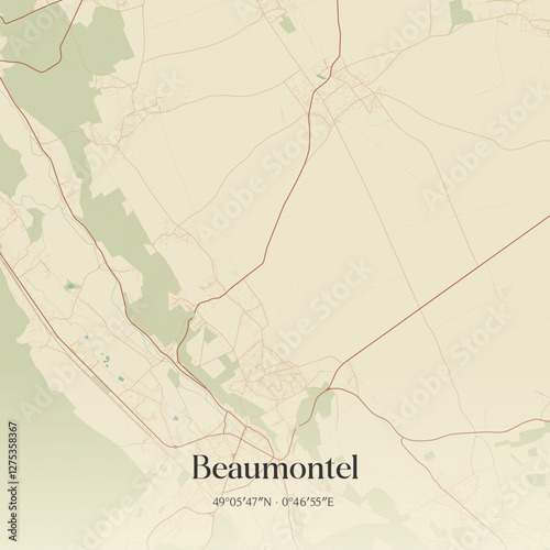 Vintage map of Beaumontel, France.