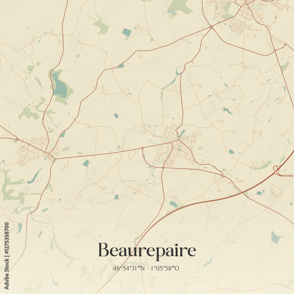 Obraz premium Vintage map of Beaurepaire, France.