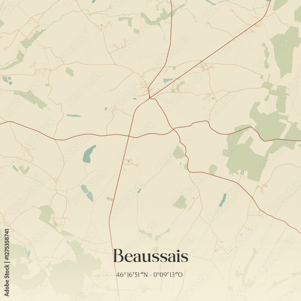 Fototapeta premium Vintage map of Beaussais, France.