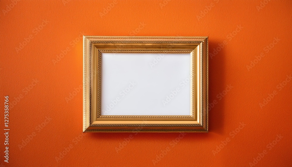 AvantGarde Chic Gold Frame Popping Against Vibrant Orange Wall in Modern Art Gallery Backdrop, Exuding Energy and Sophistication AvantGarde Chic Gold Frame Popping Against Vibrant Orange Wall in Modern Art Gallery Backdrop, Exuding Energy and Sophistication