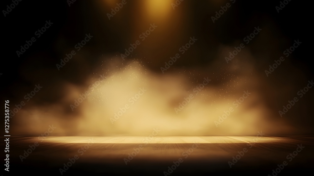 Obraz premium Sophisticated Abstract Stage with Swirling Warm-Toned Smoke and Theatrical Spotlights