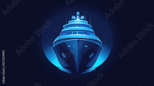 A detailed vector illustration of the front view of a cabin cruiser highlighting its modern and sleek design. AI generative