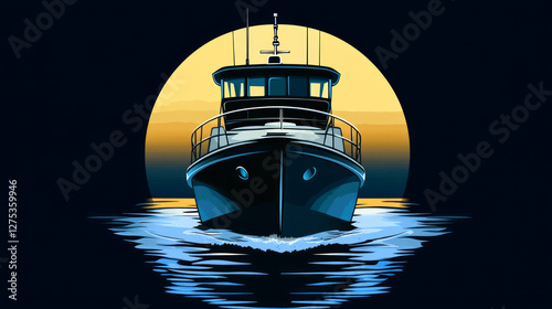 A stylized vector illustration of a cabin cruiser from the front view showcasing the design and artistry of this marine vessel. AI generative photo