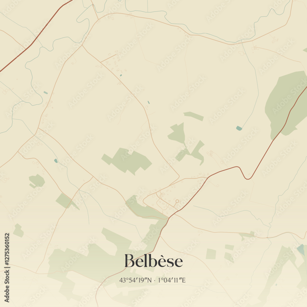 Fototapeta premium Vintage map of Belbèse, France.