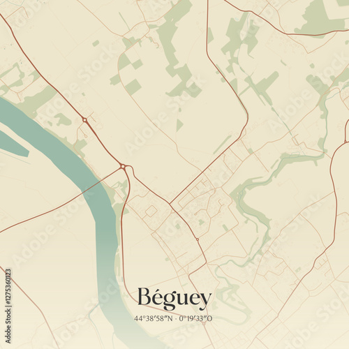 Vintage map of Béguey, France.