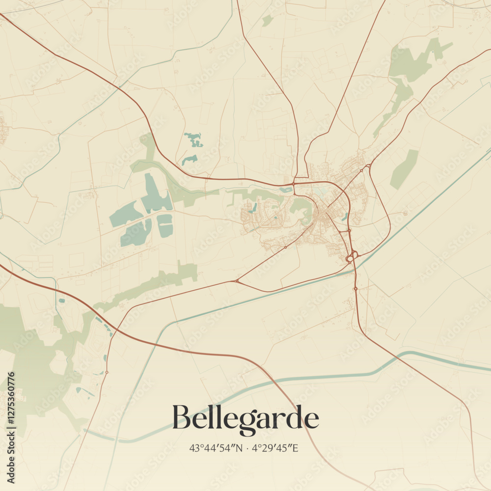 Fototapeta premium Vintage map of Bellegarde, France.