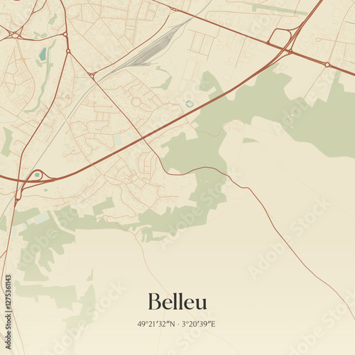 Vintage map of Belleu, France.