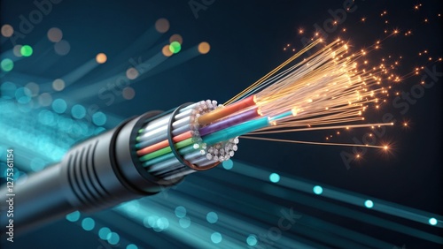 Fiber Optic Cable Technology Digital Communication Infrastructure Innovative Environment Close-Up View Light Transmission Concept
