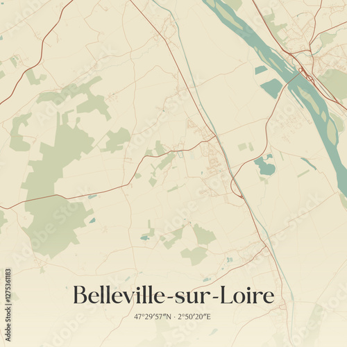 Vintage map of Belleville-sur-Loire, France.