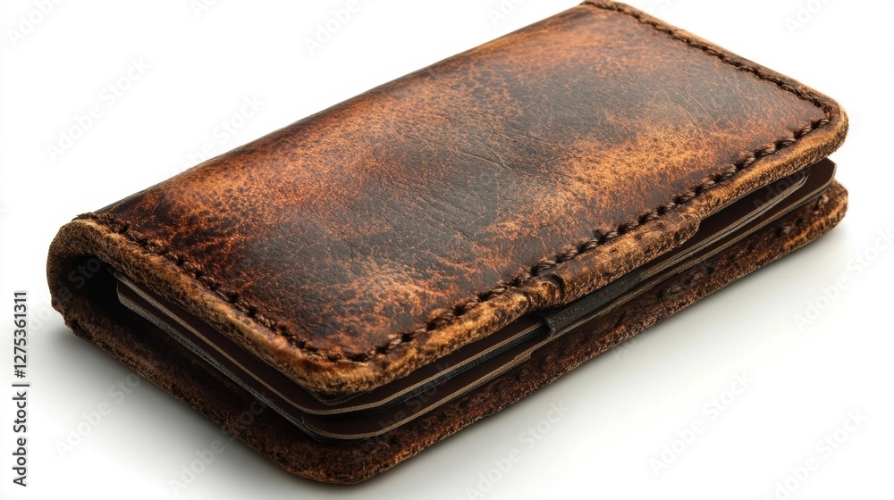 Elegant brown leather wallet with visible cards on a white isolated background. Generative AI Elegant brown leather wallet with visible cards on a white isolated background. Generative AI