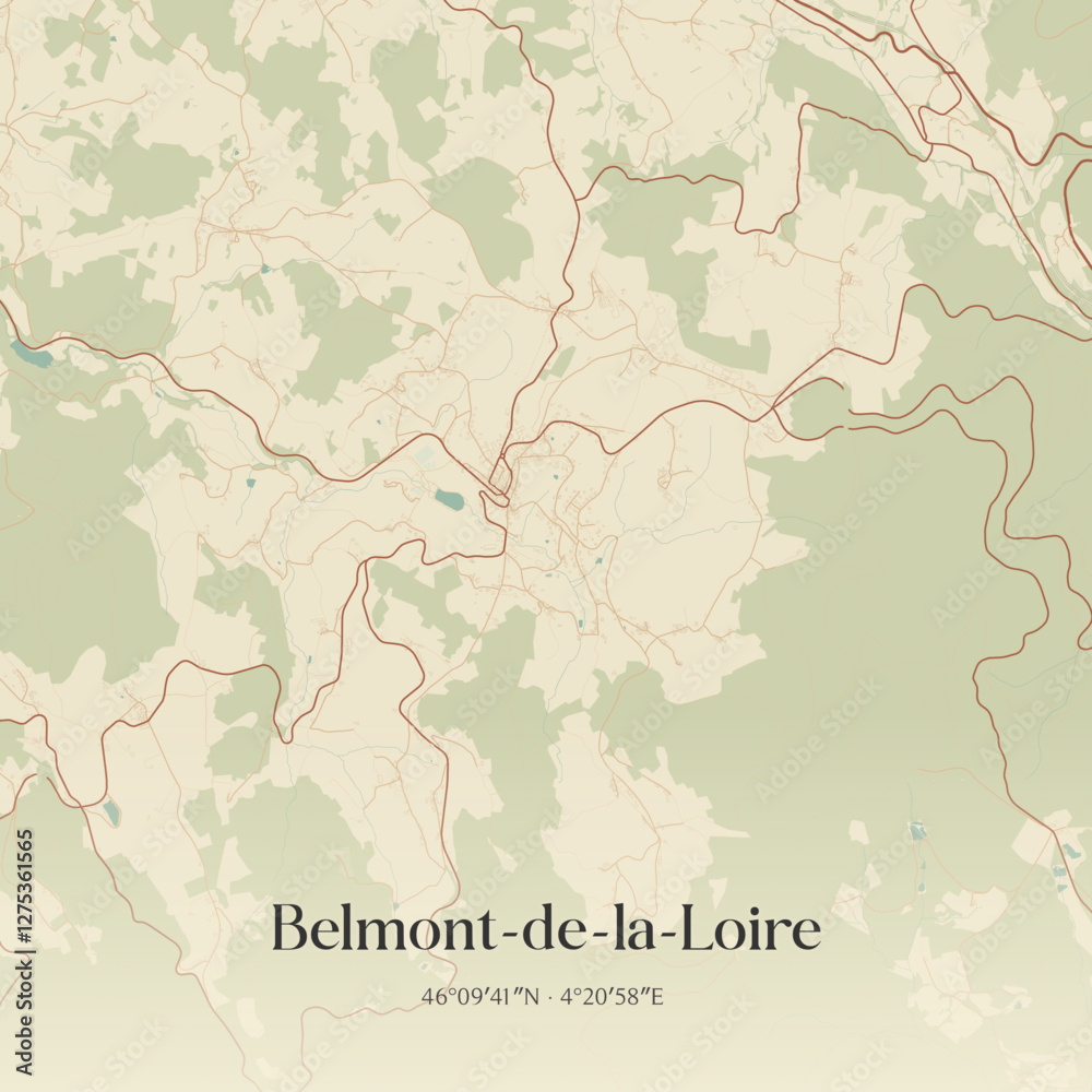 Fototapeta premium Vintage map of Belmont-de-la-Loire, France.