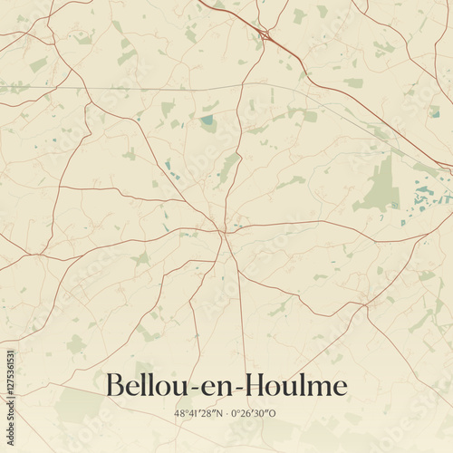Vintage map of Bellou-en-Houlme, France.