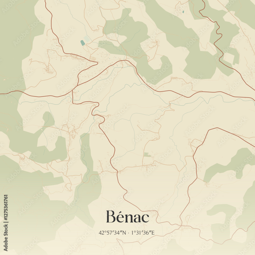 Obraz premium Vintage map of Bénac, France.