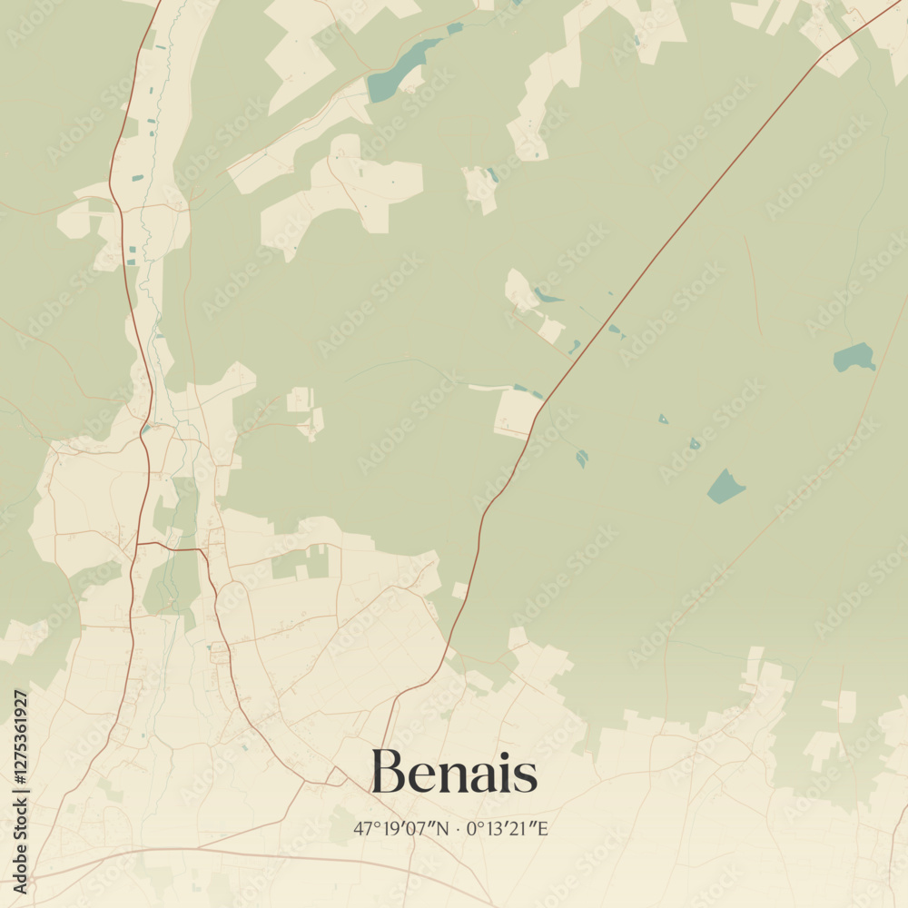 Obraz premium Vintage map of Benais, France.