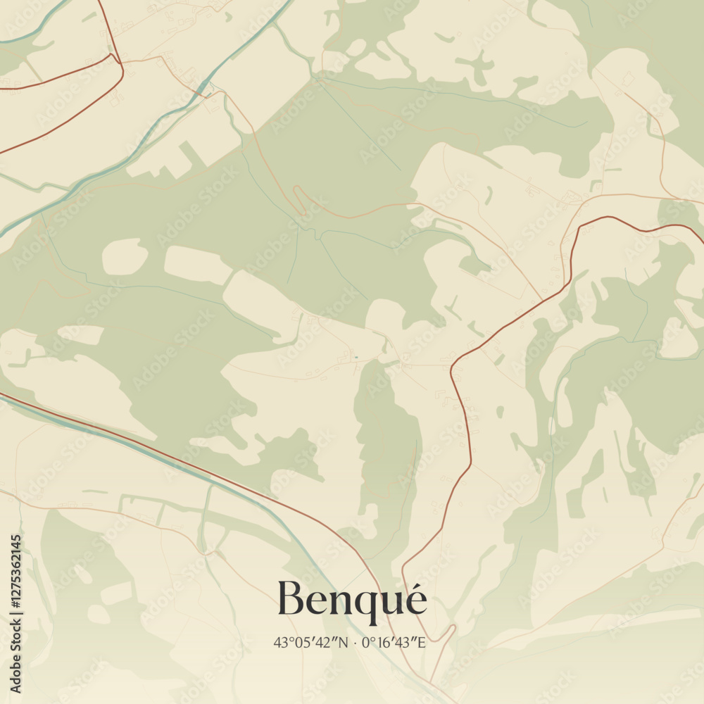 Obraz premium Vintage map of Benqué, France.