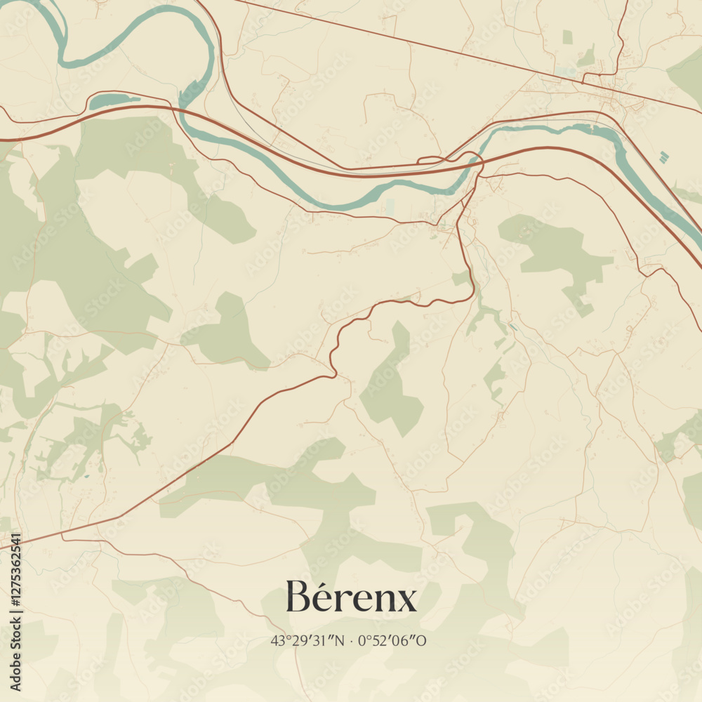 Fototapeta premium Vintage map of Bérenx, France.