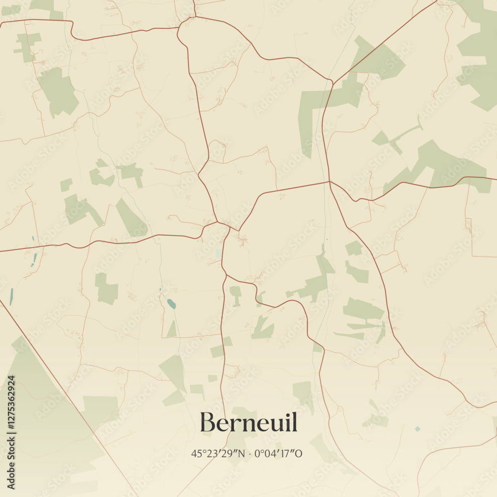 Fototapeta premium Vintage map of Berneuil, France.