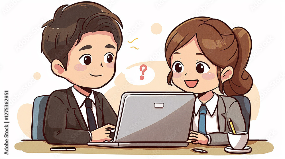 two business people working together on laptop two business people working together on laptop