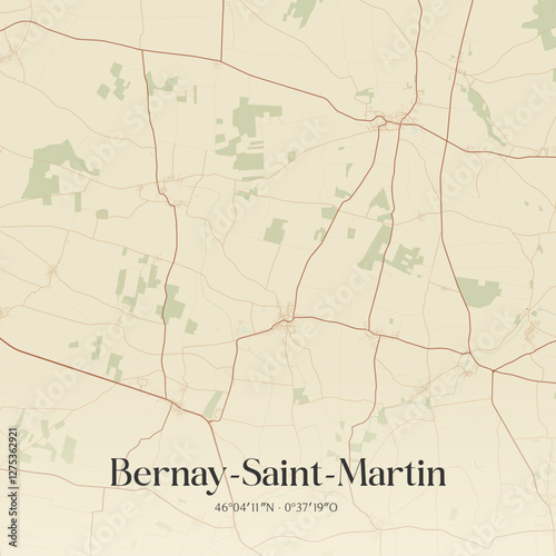 Vintage map of Bernay-Saint-Martin, France.