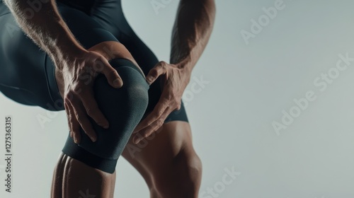 Obraz na płótnie Sports injury from a knee ligament injury during cycling. Featuring rehabilitation and recovery w salonie
