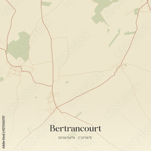 Vintage map of Bertrancourt, France.