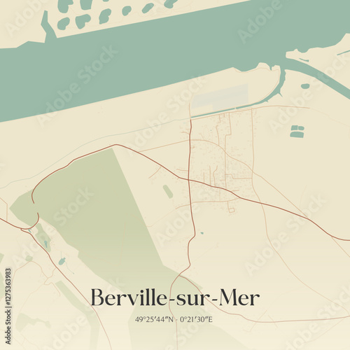 Vintage map of Berville-sur-Mer, France.