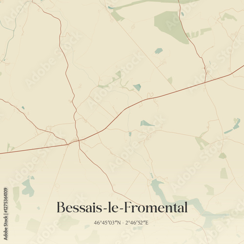 Vintage map of Bessais-le-Fromental, France.