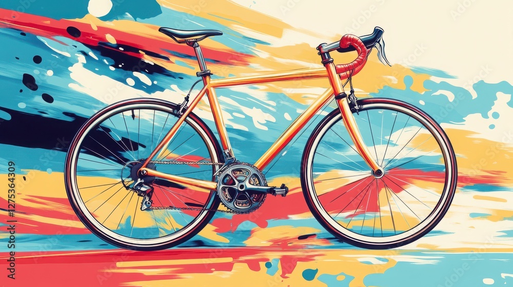 Fototapeta premium Colorful Pop Art Bicycle Design with Abstract Splashes and Dynamic Background